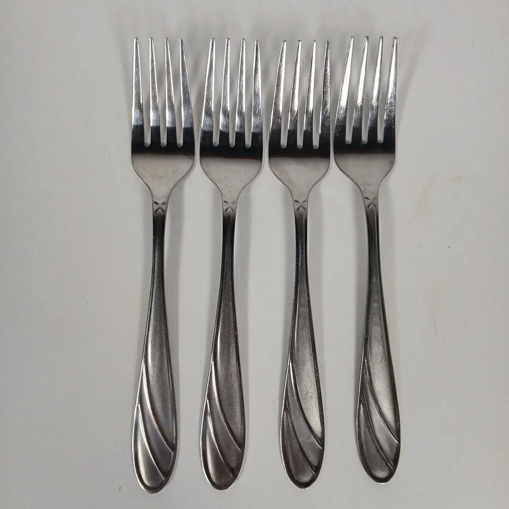 (4) Cambridge Medina Salad Forks Stainless Steel Silverware Glossy Satin Frosted